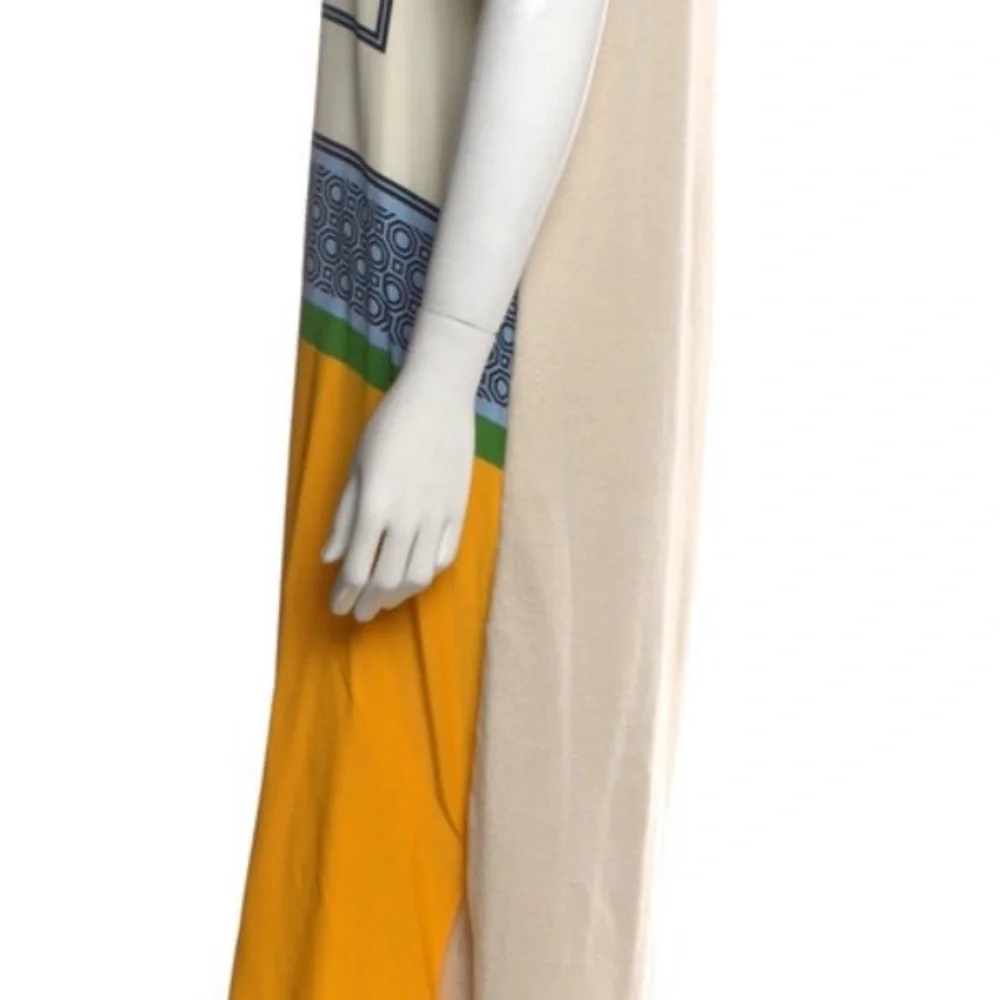 Tory Burch Cream, Blue, Green & Mustard Geometric Midi Dress - Picture 3 of 6